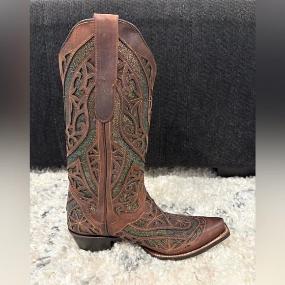 J.B. Dillon Glitter Inlay Western Leather Boots - Picture 2 of 6